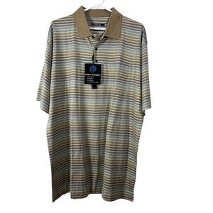 Fairway Golf & Resort  Brown Tan Polo Shirt Casual‎ Stripes Cotton XL Men